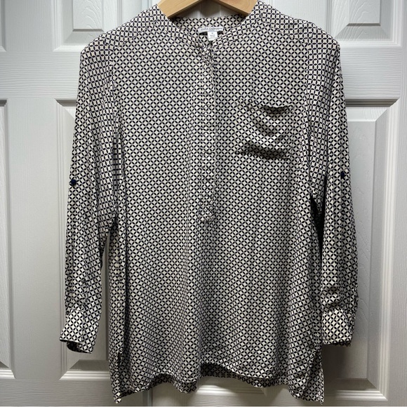 Dalia Collection Women’s Long Sleeve Geometric Pattern Roll Tabs W/ Pocket Sz.1X - Picture 1 of 9